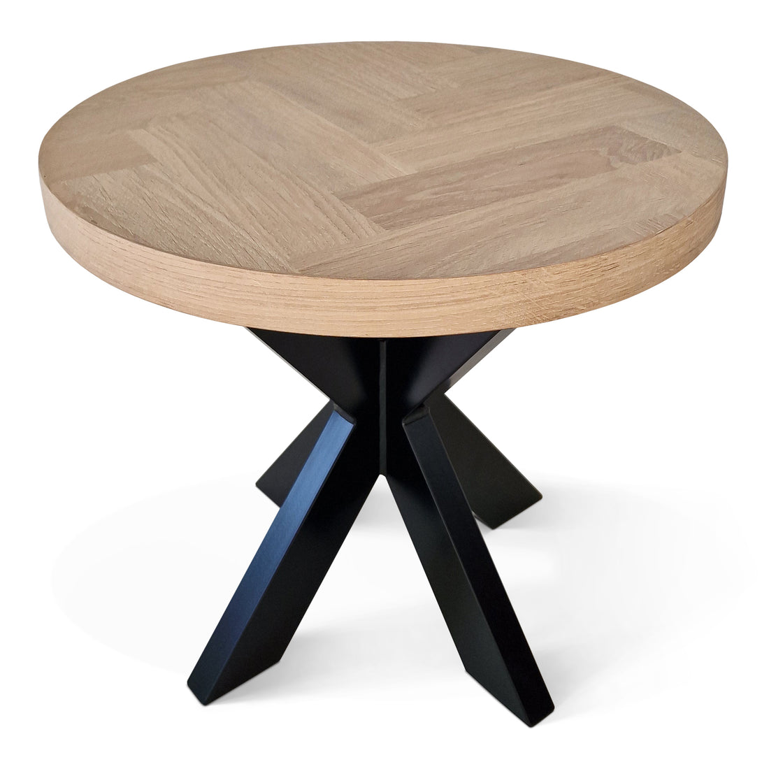 Astrid Round Herringbone Coffee Table in Cotton Oak - 50cm