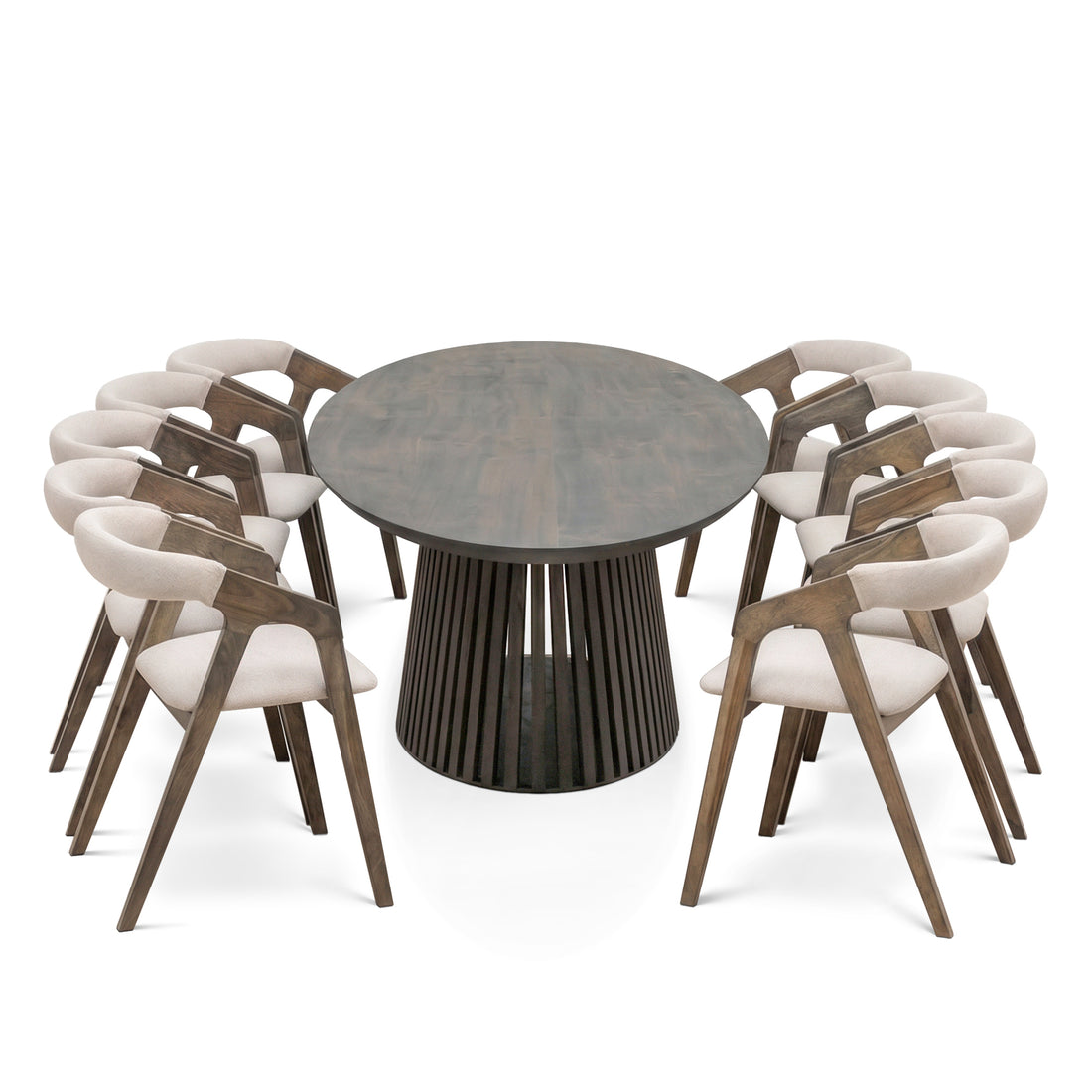 Table à manger ronde extensible de Bibi en chêne solide